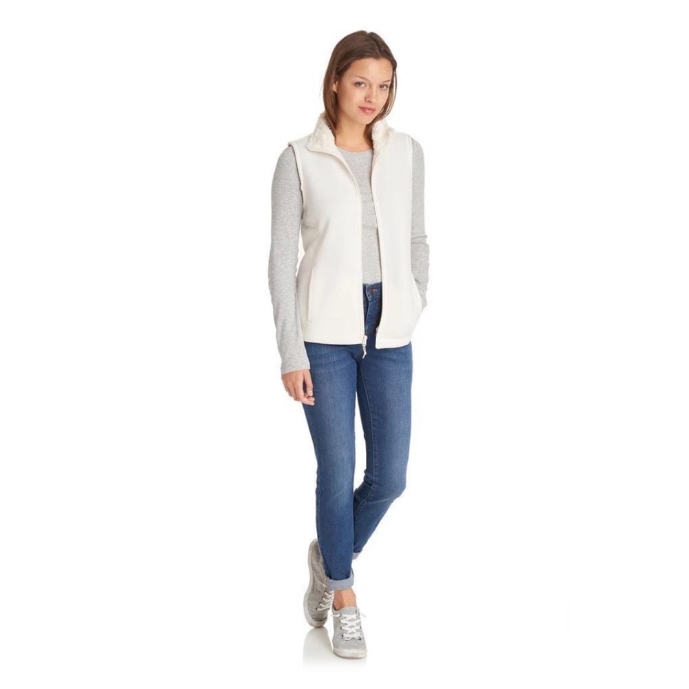GH Bass Ivory Fleece Vest Faux Fur Collar Gorpcore Winter Layering Size Large‎ L